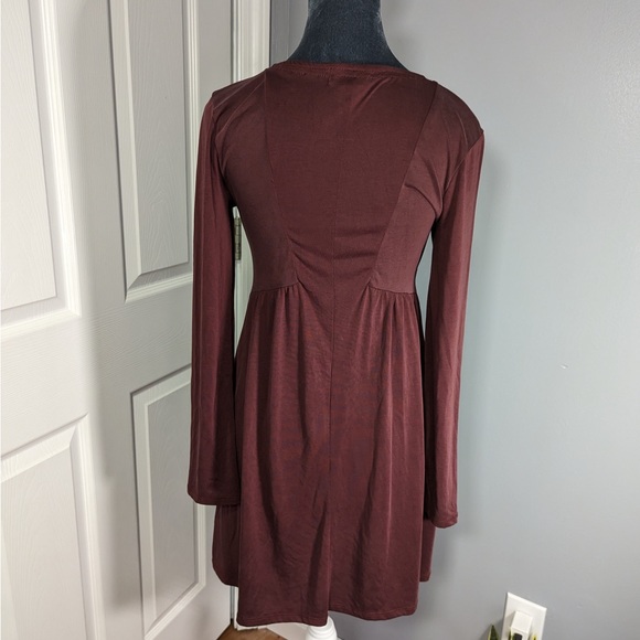 Altar'd State Long Sleeve Maroon Dress with Embroidered Design - Picture 3 of 12